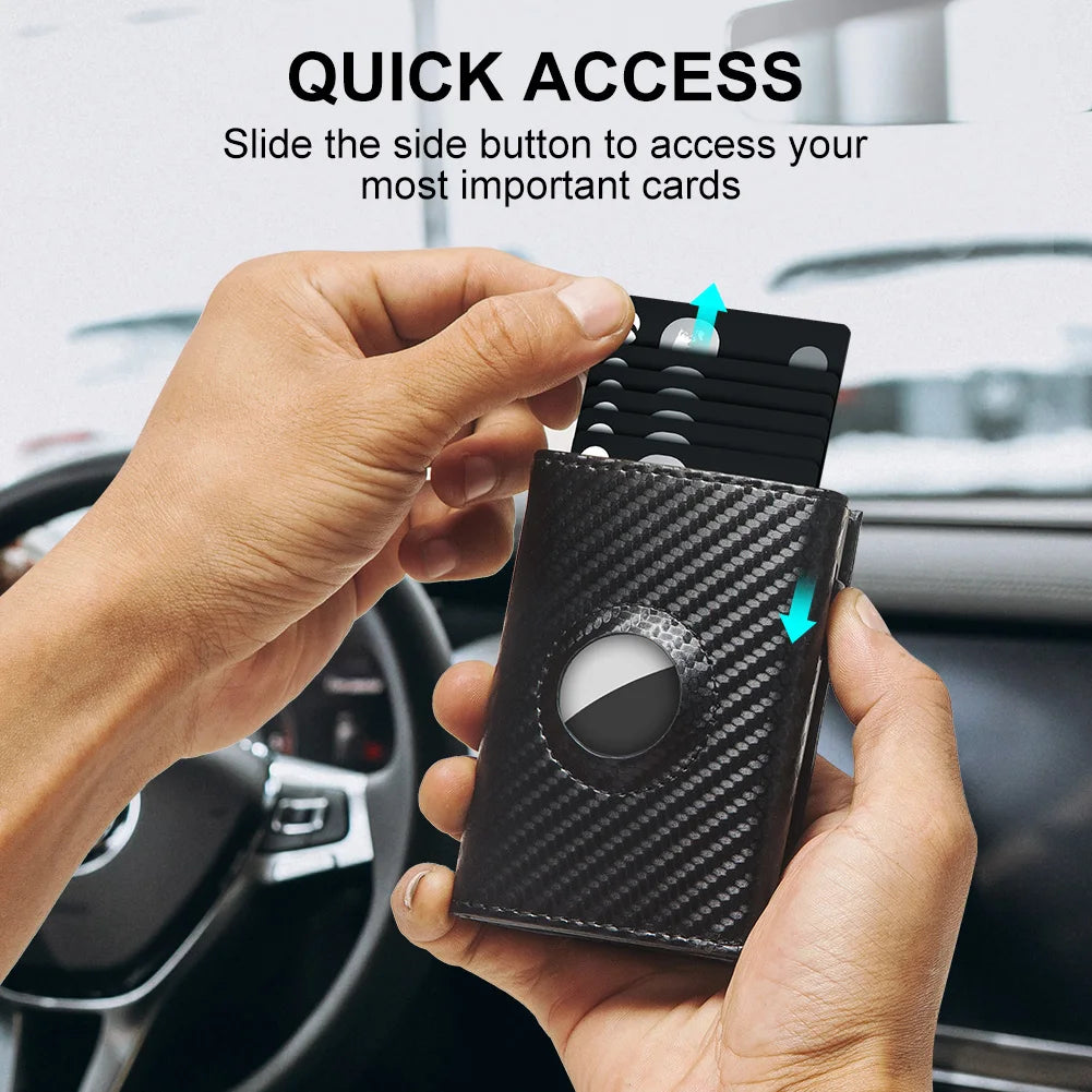 Men Smart Wallet Credit Card Holder for AirTag Carbon Fiber Aluminum Automatic Pop Out Cardholder Case with Money Clip