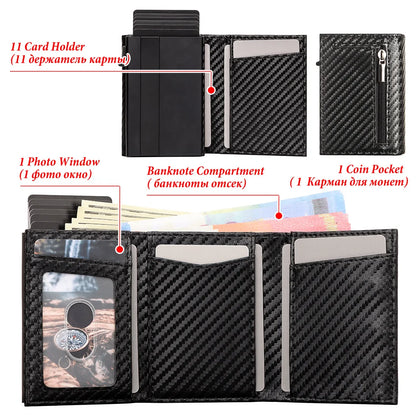 Men Smart Wallet Credit Card Holder for AirTag Carbon Fiber Aluminum Automatic Pop Out Cardholder Case with Money Clip