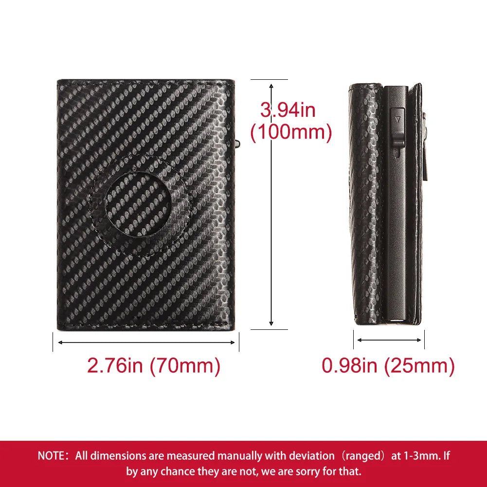 Men Smart Wallet Credit Card Holder for AirTag Carbon Fiber Aluminum Automatic Pop Out Cardholder Case with Money Clip