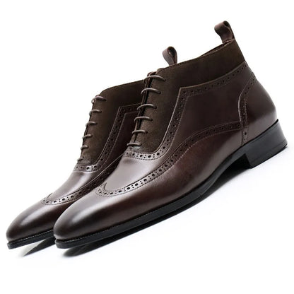 Luxury Genuine Leather Mens Ankle Boots Lace Up Black Brown Dress Boot For Men Luxury Formal Shoe Italian Chelsea Boots Men