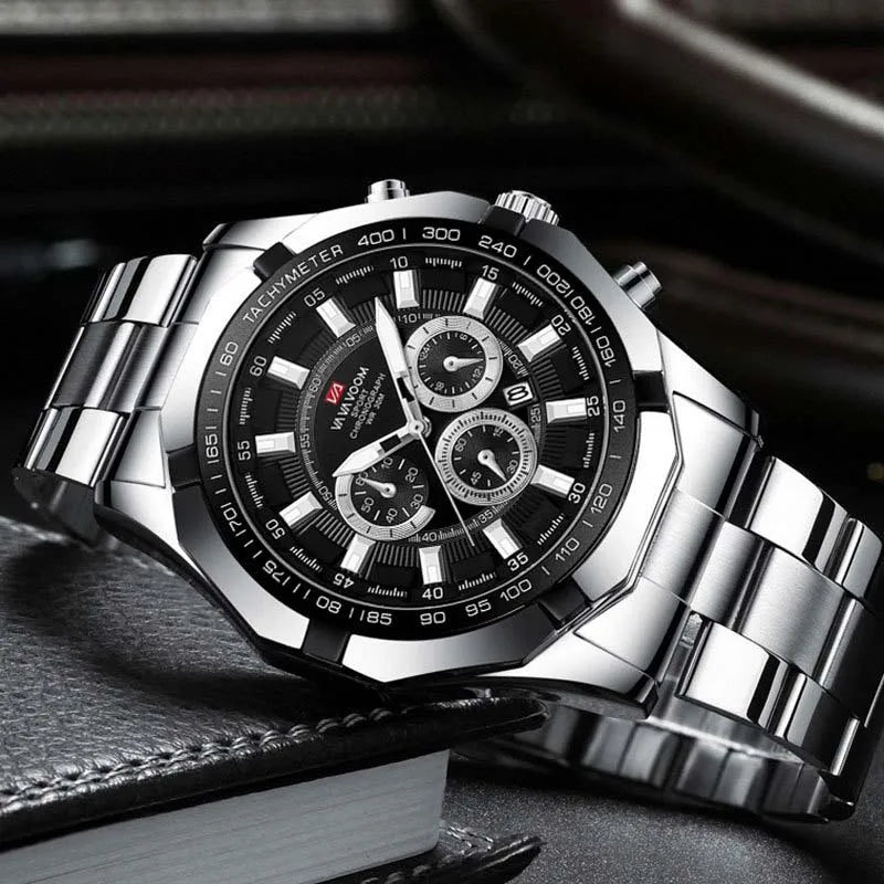 Business Stainless Steel Mens Watch Brand Luxury Sports Waterproof Quartz Wristwatches Man Calendar Luminous Gold Watch Men 2023