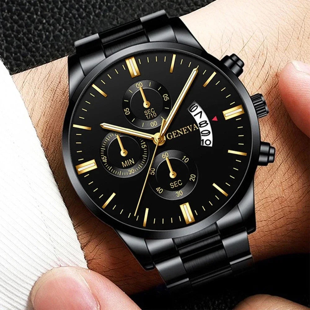 Stainless Steel Strap Men's Watch Business Leisure Three Eyes Quartz Watch  Multicolor Gentleman Wristwatch relogios masculino