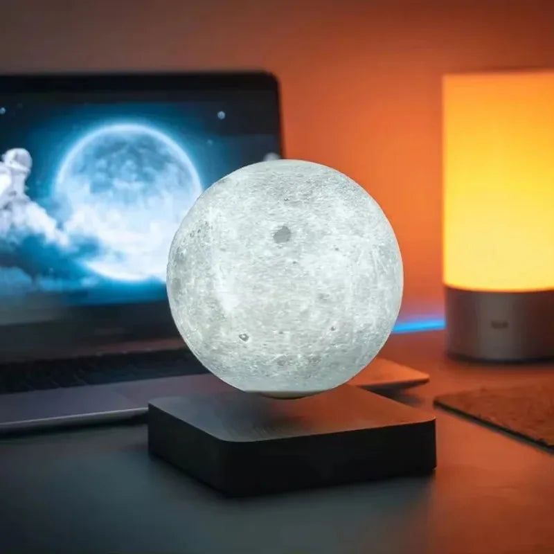 Levitating Moon Nightlight Light Creative Desktop 360 Degree Automatic Rotate 3D Printed LED Lamp Home Office Decor Novelty Gift