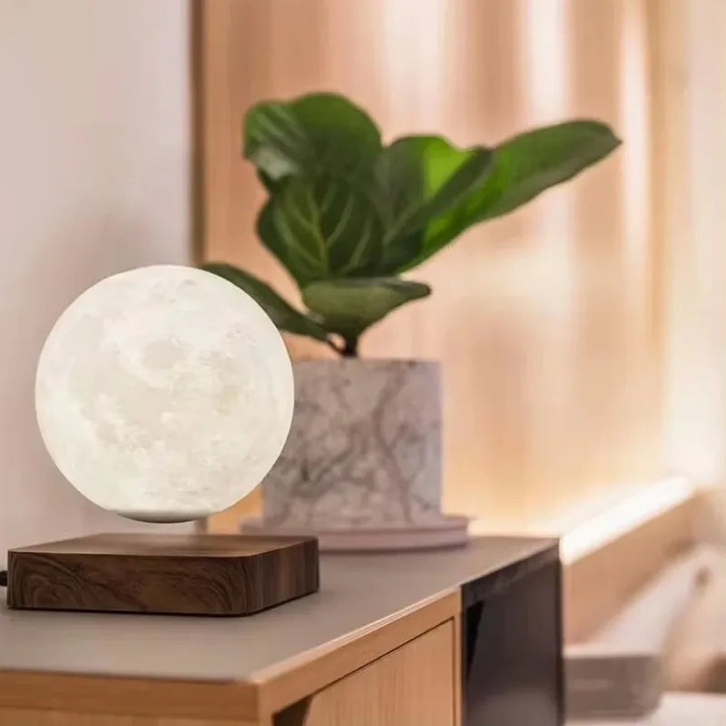 Levitating Moon Nightlight Light Creative Desktop 360 Degree Automatic Rotate 3D Printed LED Lamp Home Office Decor Novelty Gift