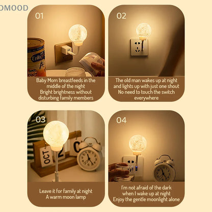 Intelligent Voice Control Night Light Breastfeeding Eye Protection Socket Bedroom Sleep USB Room Internet Celebrity Moon Lamp