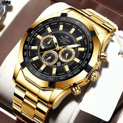 Business Stainless Steel Mens Watch Brand Luxury Sports Waterproof Quartz Wristwatches Man Calendar Luminous Gold Watch Men 2023