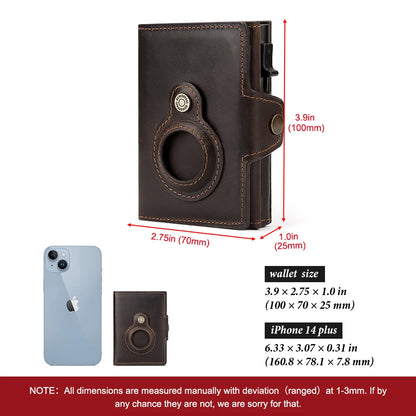 Anti-scan Magnet Credit Card Holder Wallet Genuine Leather Automatic Pop Out Aluminum Smart Wallets Luxury AirTag Purse Set