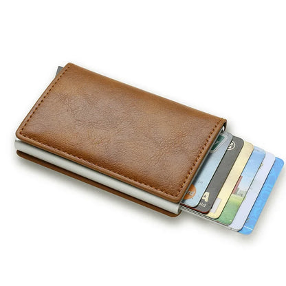 DIENQI Carbon Rfid Wallet Male Money Card Holder Pocket Mini Slim Wallet Women Men Smart Purses Automatic Pop Up Valet Walet