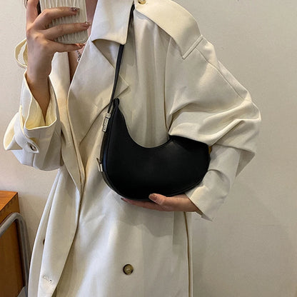 Spring New Solid Color Half-moon Bags for Women Fashion Shoulder Bags Luxury PU Leather Underarm Bag Advanced Brand Handbag Purs