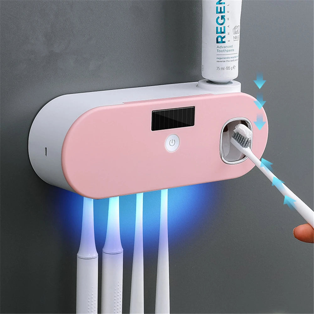 Solar Energy UV Toothbrush Holder Toothpaste Dispenser Bathroom Toothbrush Storage Box Multi-function Storage Holder USB Charge