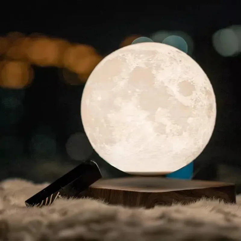 Levitating Moon Nightlight Light Creative Desktop 360 Degree Automatic Rotate 3D Printed LED Lamp Home Office Decor Novelty Gift