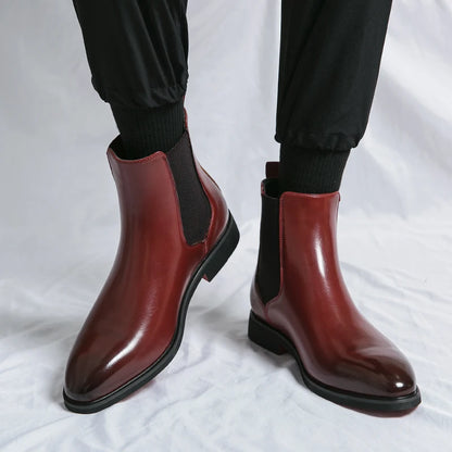 Men Two Tone Slip-On Chelsea Boots Vintage Outdoor Red Ankle Boots