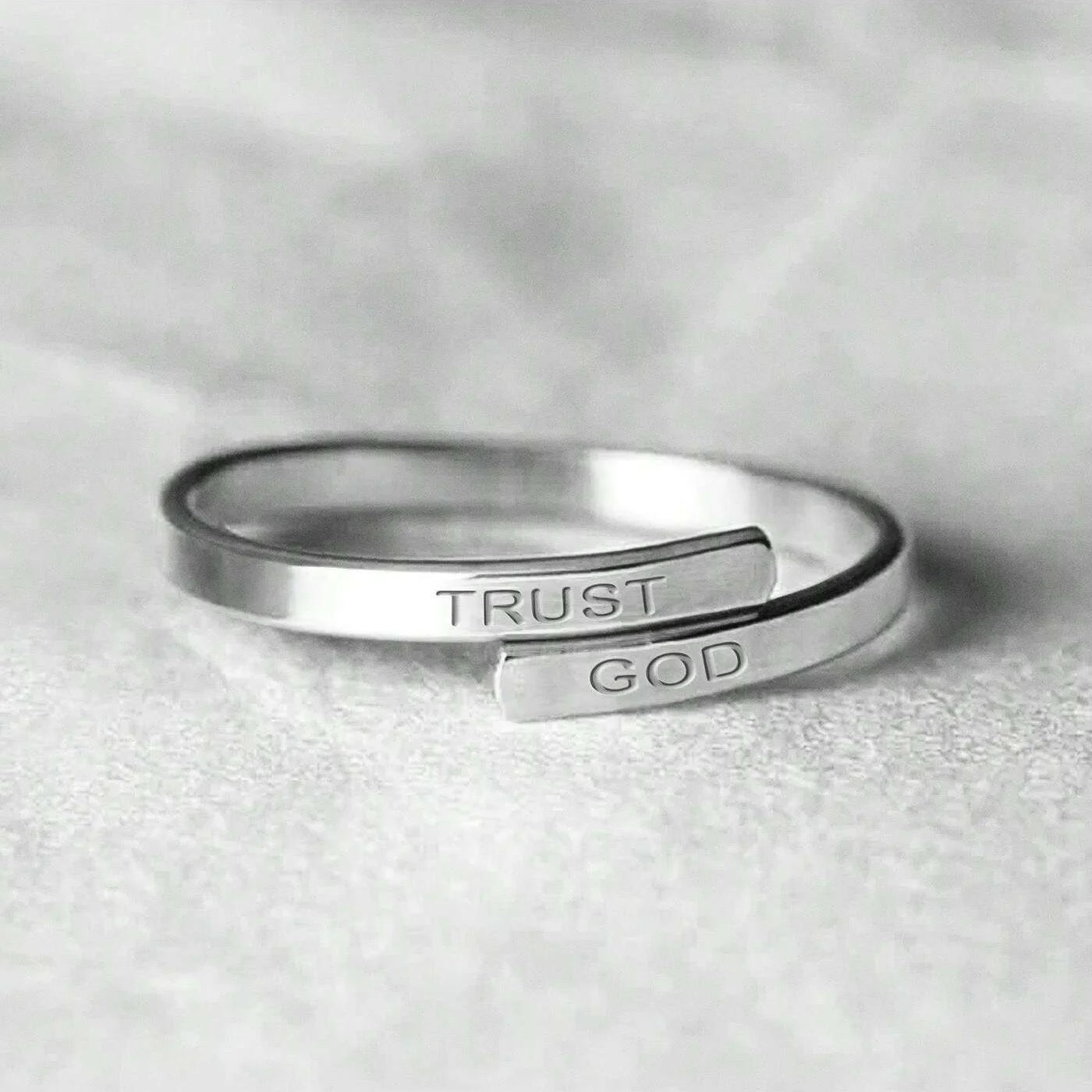 1pc "TRUST GOD" Adjustable Rings Two-Layer Stainless Steel Ring For Women And Men Free Size Upper And Down Two Layers