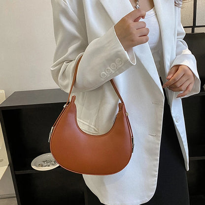 Spring New Solid Color Half-moon Bags for Women Fashion Shoulder Bags Luxury PU Leather Underarm Bag Advanced Brand Handbag Purs