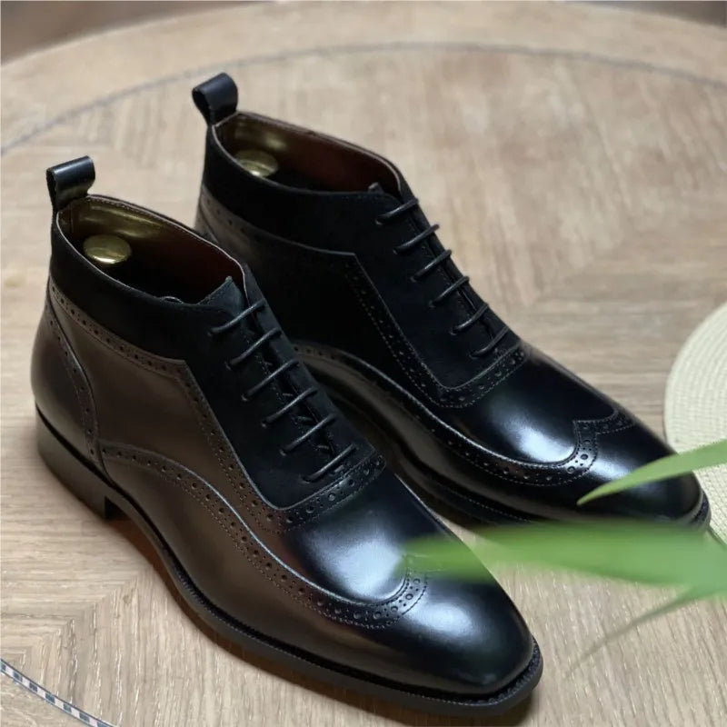 Luxury Genuine Leather Mens Ankle Boots Lace Up Black Brown Dress Boot For Men Luxury Formal Shoe Italian Chelsea Boots Men