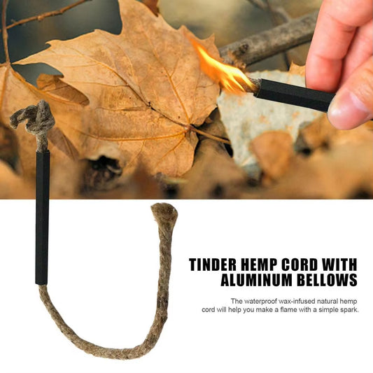 Camping Barbecue Fire Lighter, Wax-Dipped Hemp Rope, Fire Lighter, Outdoor Survival Fire Tool Tinder Wick Hemp Cord with Aluminu